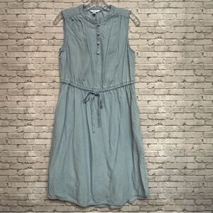 Time and Tru Small (0-2) Womens Blue Dress Tie Waist Buttons Sleeveless Pockets